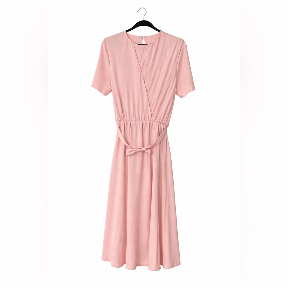 Vintage Blair Pink Midi Dress Belted Modest 80s 90s Retro Size 14 1/2